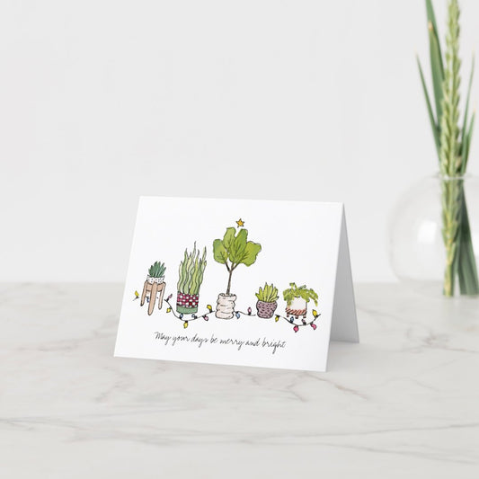 "May your days be merry and bright" - Hand-painted plants Christmas cards (set of 5)